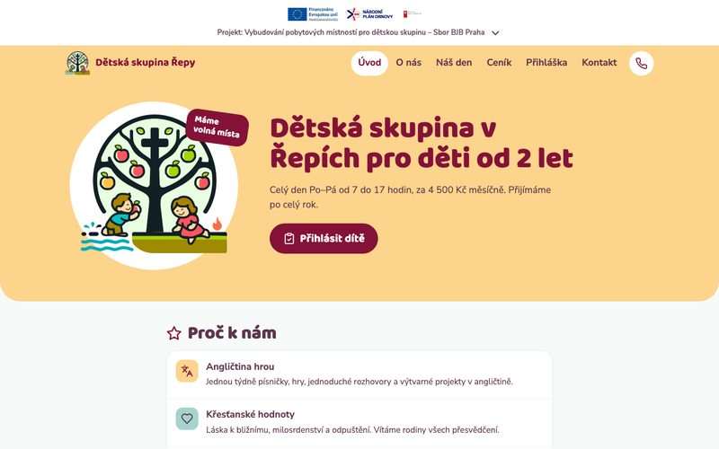 Внешний вид сайта Dětská skupina Řepy